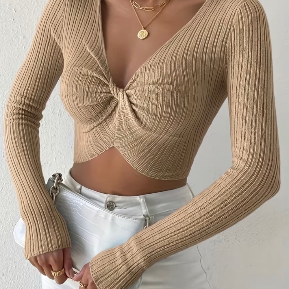 Ribbed Tan Long Sleeve Top